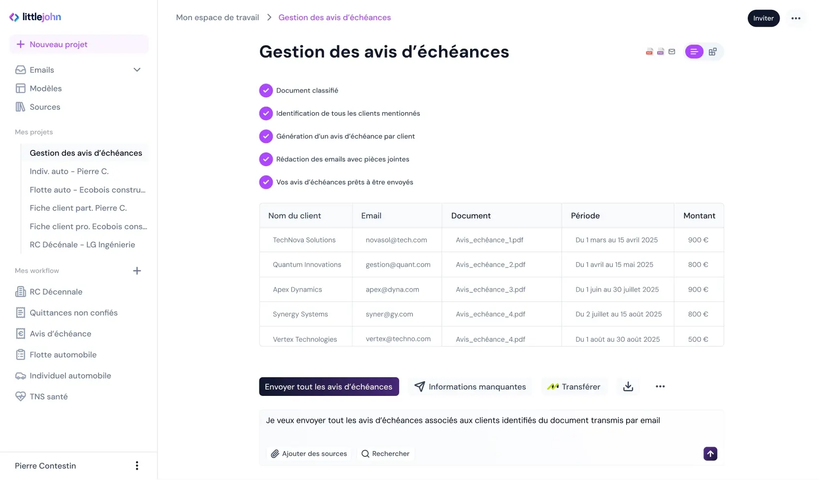 Gestion des avis d'échéance